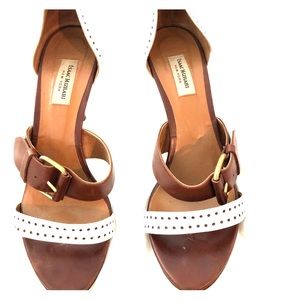 Isaac Mizrahi Buckled Tan and White Heel